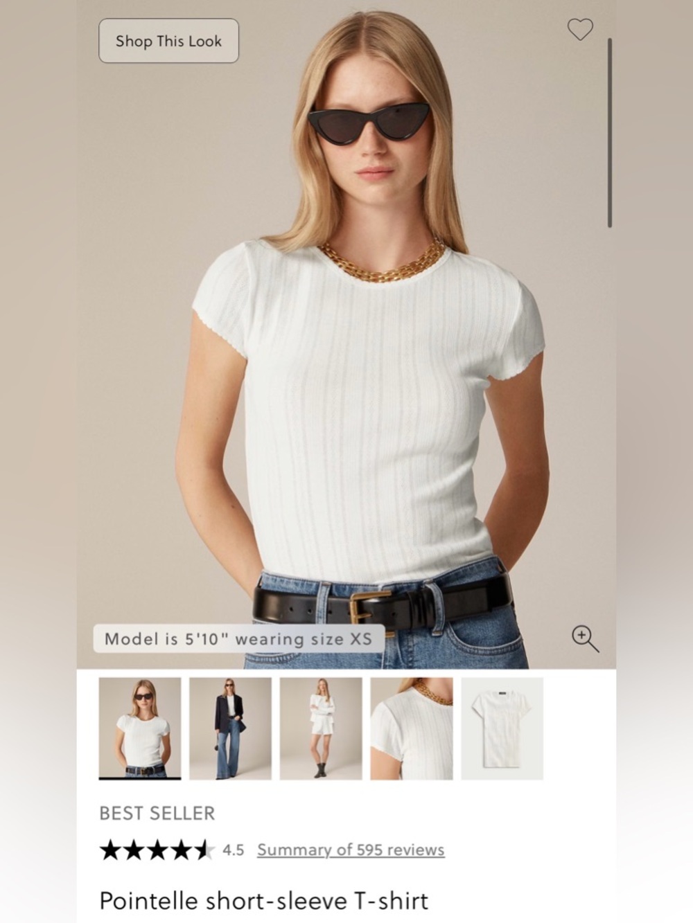 J. Crew Pointelle Short Sleeve Tee Ivory Medium